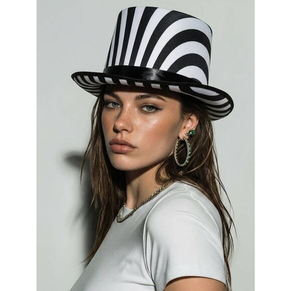 ?️NWT Black & White Striped Unisex Top Hat